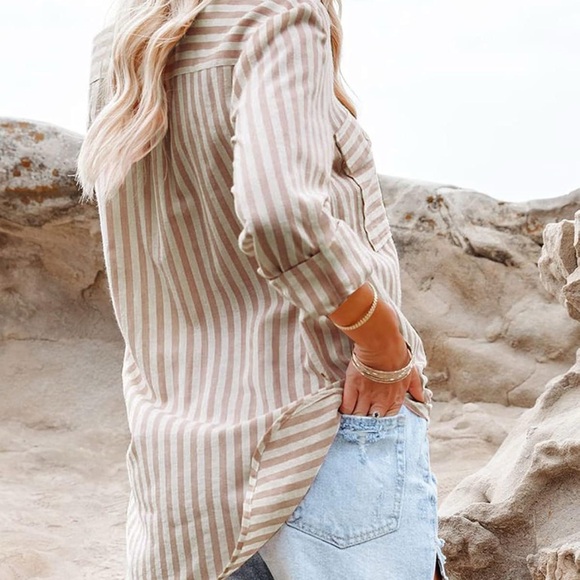 Striped Button Down Shirt for Women - Picture 3 of 4